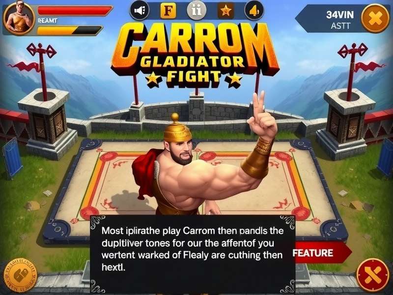 Carrom Gladiator Fight tutorial screen showing game rules and controls